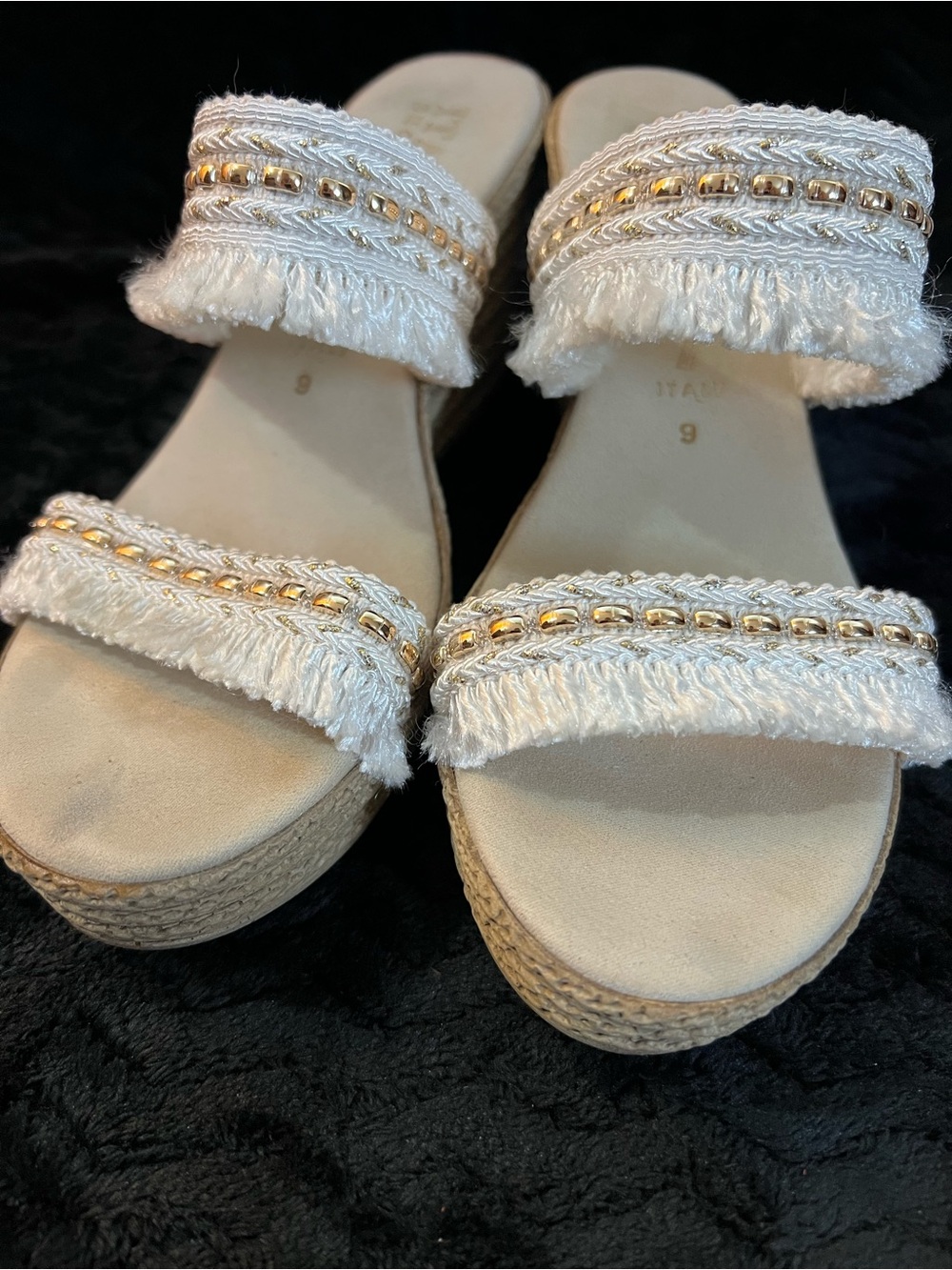 Italian Shoemakers Women’s Fringe Espadrille Wedge Sandals-Beige & White-Size 9 - Picture 3 of 12